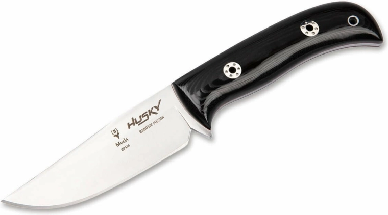Muela Husky 11 outdoorový nůž, černá leštěná Micarta, kožené pouzdro
