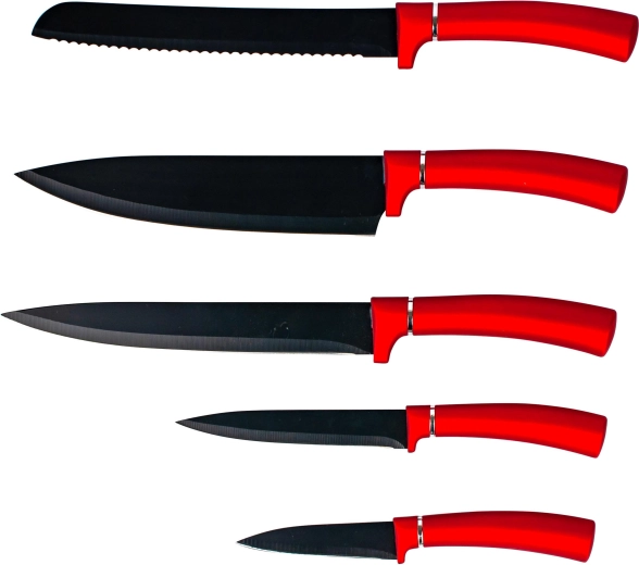 Sada kuchyňských nožů Kitchisimo s nepřilnavým povrchem, 5 ks, červená