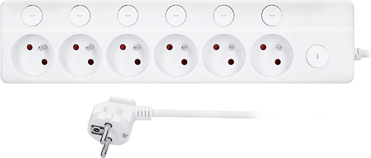 Solight prodlužovací přívod se 6 zásuvkami a individuálními vypínači, 2 m, bílý