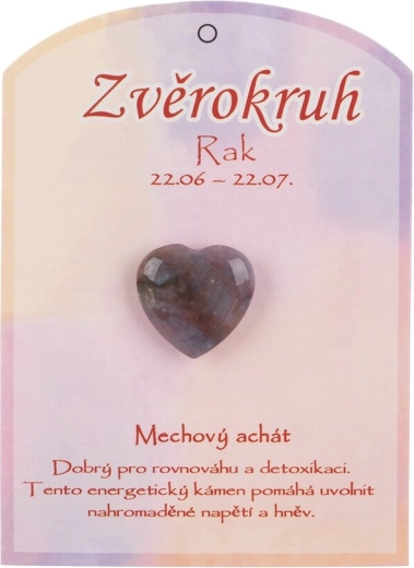 Mechový achát – leštěné srdce pro znamení Rak