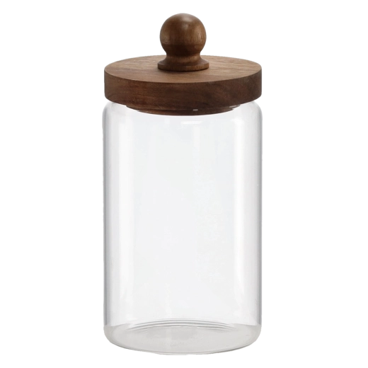 Skleněná dóza 1 l s dřevěným víčkem a lžičkou