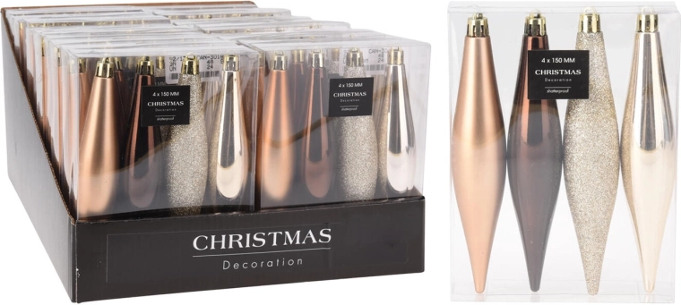 Vánoční ozdoby rampouch 15 cm, hnědo-zlatý mix, 4 ks