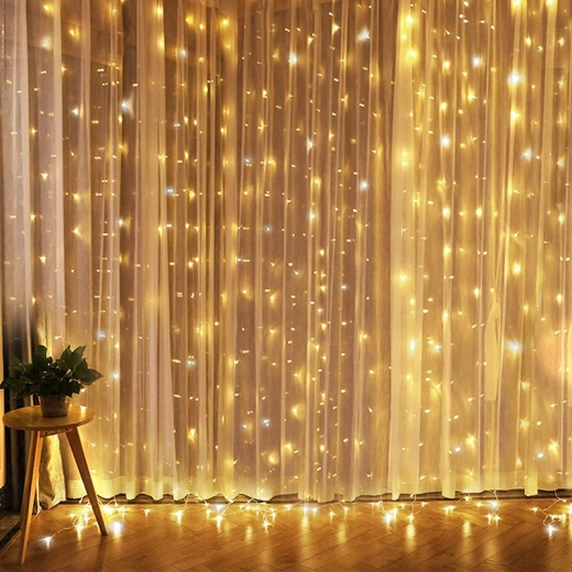 Solight LED vánoční okenní závěs stříbrný 300 mini LED s časovačem, 8 funkcí, USB