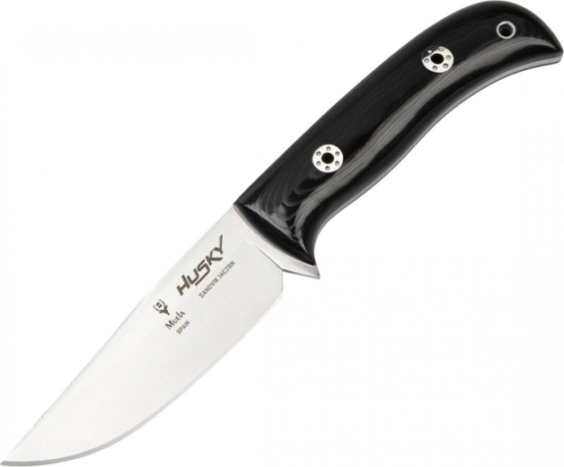 Muela Husky 11M outdoorový nůž 11 cm, černá leštěná Micarta, kožené pouzdro