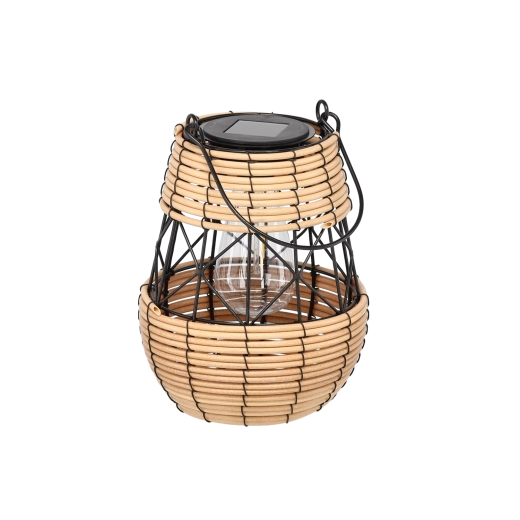 Solární kovový lucernový lampión černo‑béžový 23 cm