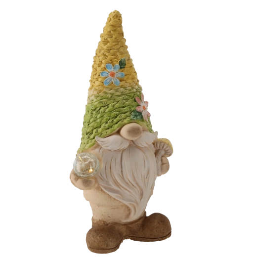 Zahradní skřítek s pleteným kloboukem a LED osvětlením