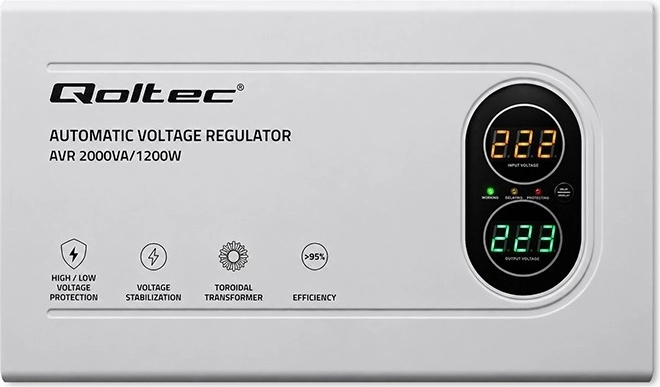 Qoltec automatický stabilizátor napětí AVR 2000VA / 1200W s toroidním transformátorem
