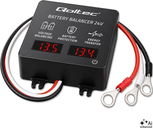 Balanser napětí 24 V pro 2× 12 V akumulátory 5 A (AGM, GEL, LiFePO4) s LED displejem
