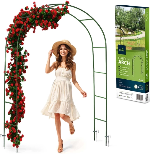 Zahradní oblouková pergola 240 cm – tmavě zelená, ocel s práškovým lakem