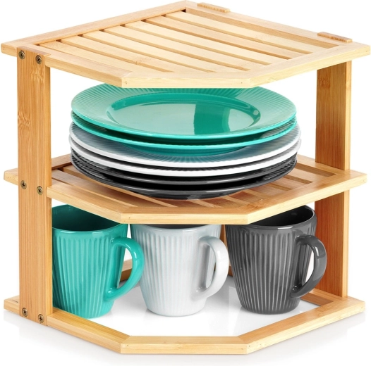 Bambusová rohová kuchyňská police 25 × 25 × 27 cm