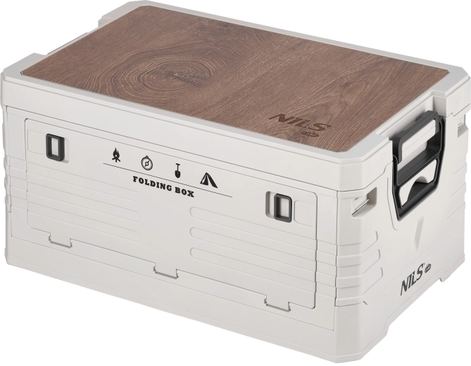 Skládací úložný box s víkem a dřevěnou deskou 32 l, béžový