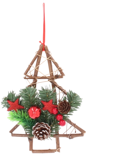 Dřevěná závěsná vánoční dekorace ve tvaru stromku se šiškami 25 cm