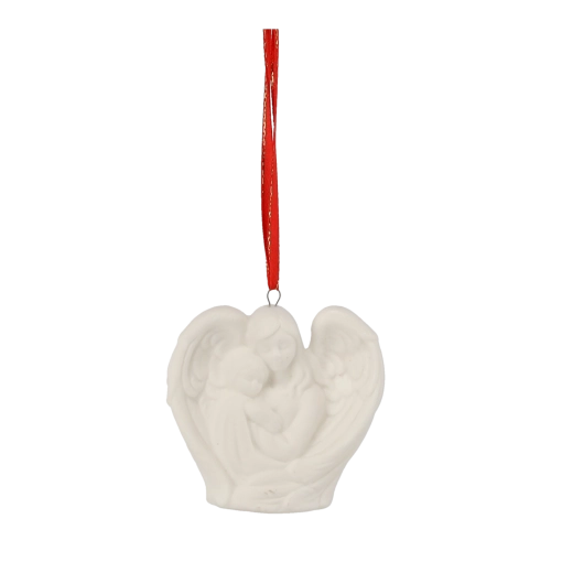Keramická andělská figurka s křídly a závěsem, bílá, 7 cm