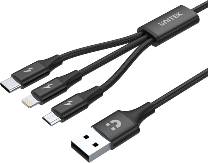 Unitek nabíjecí kabel USB-A 3v1 (USB-C/Micro USB/Lightning) černý