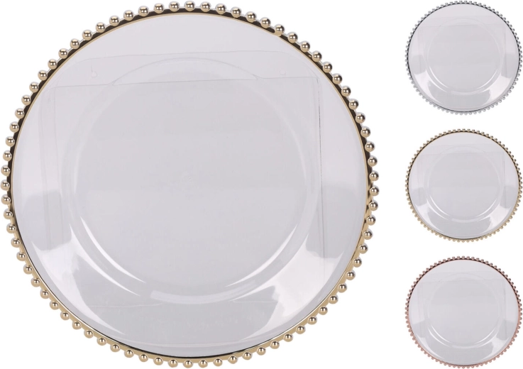 Talíř plastový 33 cm s barevným lemem, transparentní