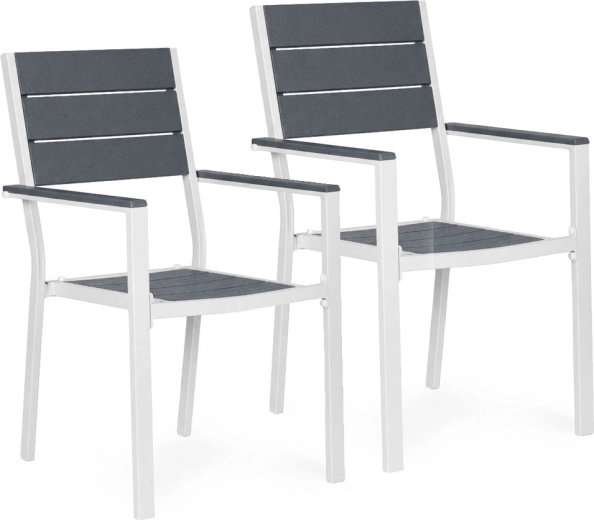 Sada 2 zahradních křesel z oceli a HDPE, šedo‑bílá – MultiGarden