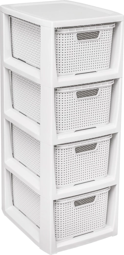 Úložný regál Rattan se 4 zásuvkami bílý