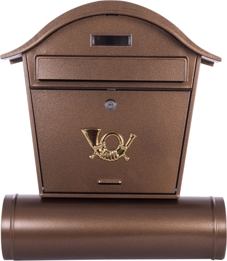 Poštovní schránka s kulatou stříškou a tubusem na noviny, hnědá antická