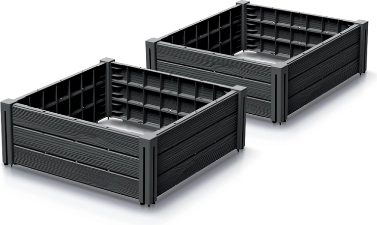 Sada vyvýšených záhonů BASEPLANT, 2 ks, 61,8 × 61,8 × 23 cm, antracit