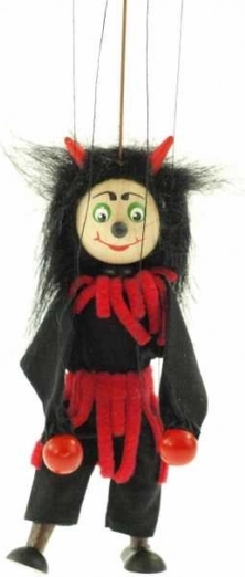 Dřevěná mini loutka – čert