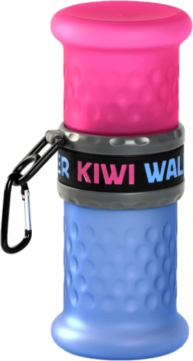 Cestovní láhev na vodu a krmivo 2v1 KIWI WALKER, plast, modro‑růžová
