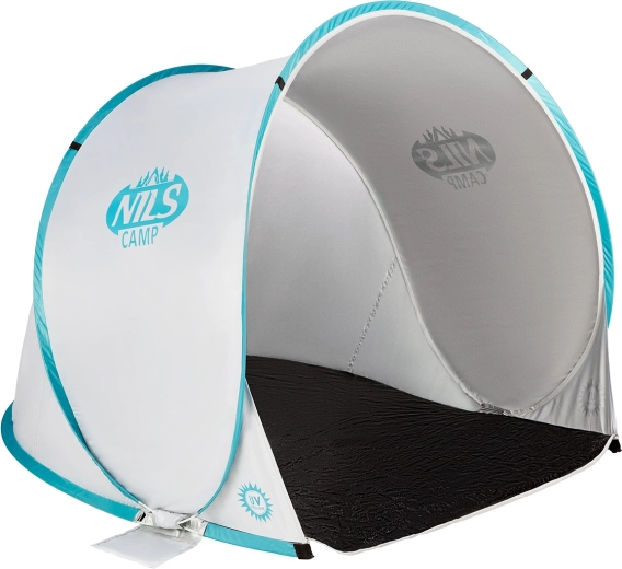 Samorozkládací plážový stan NILS Camp šedo‑tyrkysový
