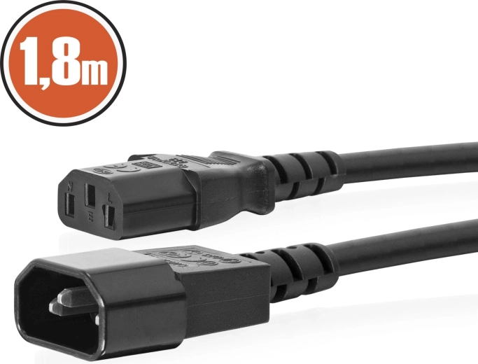 Síťový napájecí kabel IEC C13 na IEC C14 1,8 m