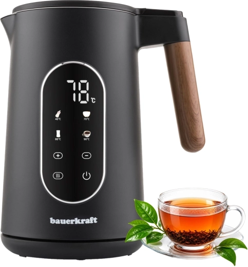 Bauerkraft bezdrátová rychlovarná konvice 1,7 l s regulací teploty černá