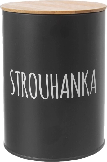 Černá dóza na strouhanku s bambusovým víčkem 11 cm