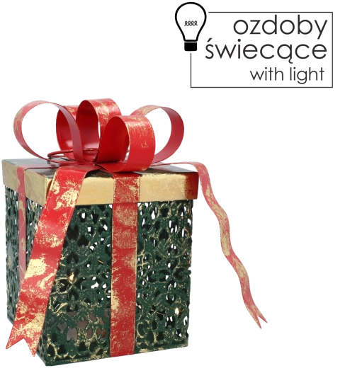 Kovová vánoční dekorace dárek s LED osvětlením