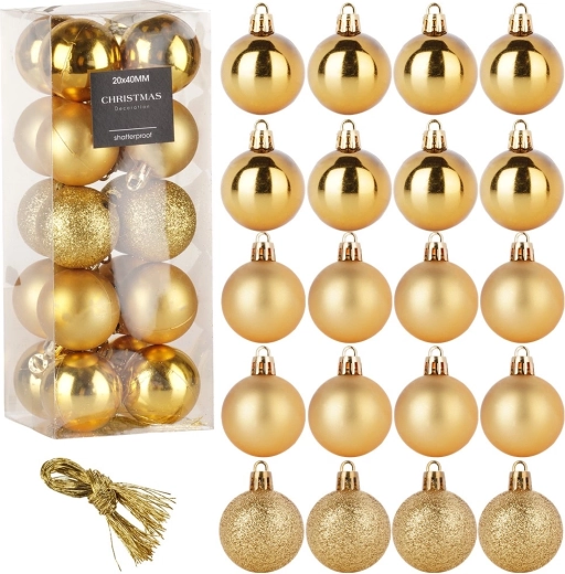 Nerozbitné vánoční ozdoby zlaté 4 cm, sada 20 ks