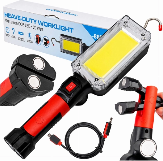 LED dílenská inspekční svítilna s hákem a magnetem 700 lm 20 W