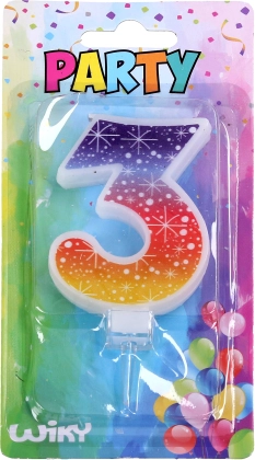 Párty svíčka Hvězdy ve tvaru čísla 3
