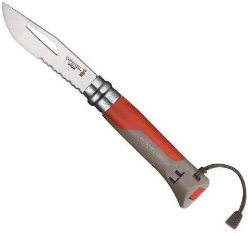 Opinel N°08 Outdoor Inox červený – kapesní nůž s píšťalkou