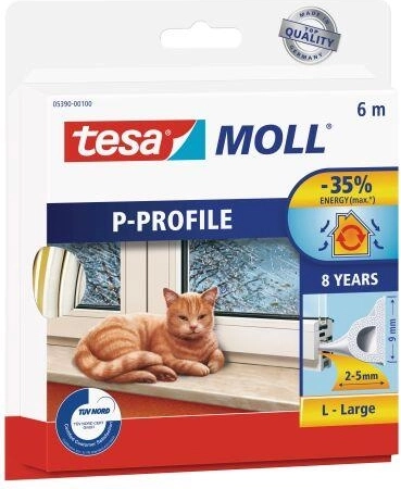 Těsnění do oken a dveří P profil 9 × 5,5 mm, bílá, 6 m