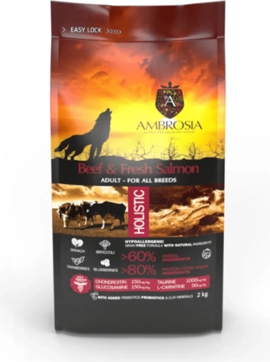 Ambrosia granule pro psy s hovězím masem a čerstvým lososem 2 kg