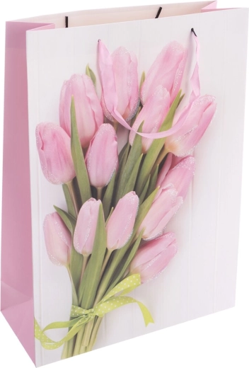 Dárková papírová taška s motivem tulipánů 44 × 12 × 32 cm