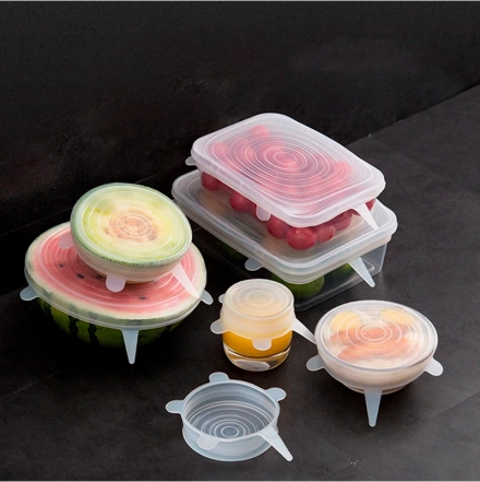 Silikonová univerzální víčka na potraviny, 6 ks – bílá