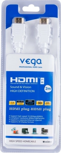 Vega HDMI kabel 3D, zlacené konektory, 2 m, bílý