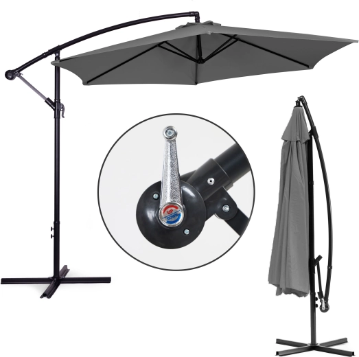 Velký zahradní slunečník s boční nohou 3 m, šedý – MULTIGARDEN