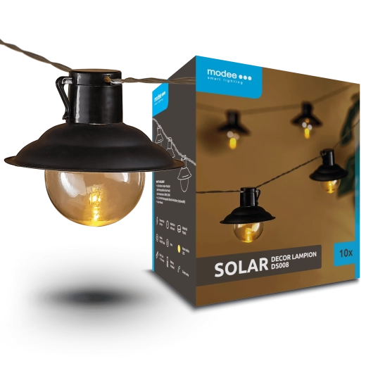 Modee zahradní solární LED lampionový řetěz 4,7 m, 10 ks