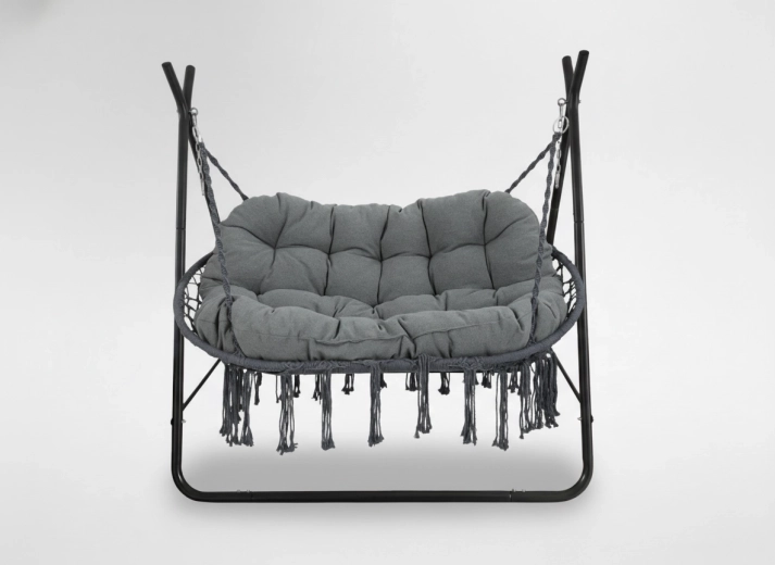 Závěsné houpací křeslo pro dva Poly – antracitový rám a polštář