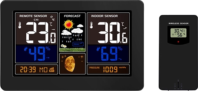 Solight chytrá Wi‑Fi meteostanice s barevným LCD displejem a aplikací Smart Life, černá