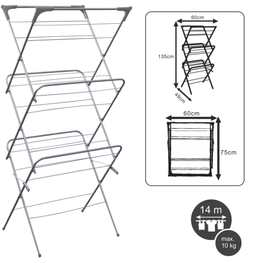 Tříúrovňový sušák na prádlo Camilla, skládací
