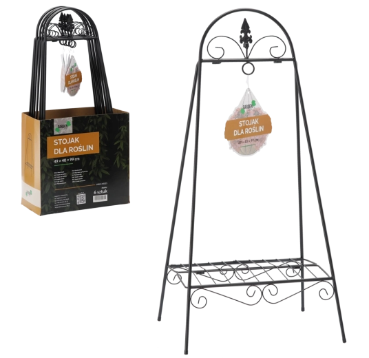 Černý kovový stojan na rostliny 49 × 40 × 99 cm