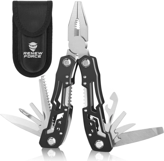 Multitool 14 v 1 RENEW FORCE z nerezové oceli s pojistkou a pouzdrem