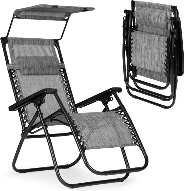 Zahradní plážové lehátko s nastavitelným opěradlem a stříškou Multigarden – šedé