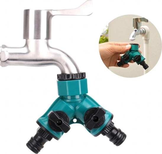 Rozdělovač na vodovodní kohoutek Y, 2cestný 1/2" a 3/4" pro zahradní hadice se zavíracími ventily