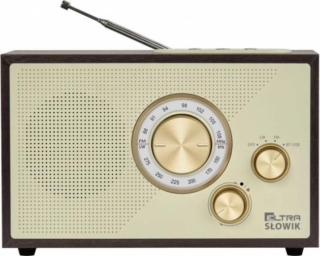 stolní rádio OR Słowik s USB, Bluetooth a FM/LW – tmavě hnědé dřevo