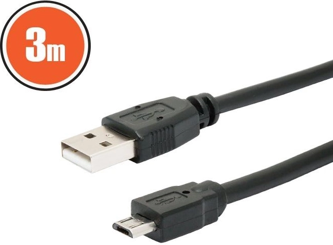 USB 2.0 kabel A–micro B, 3 m, černý